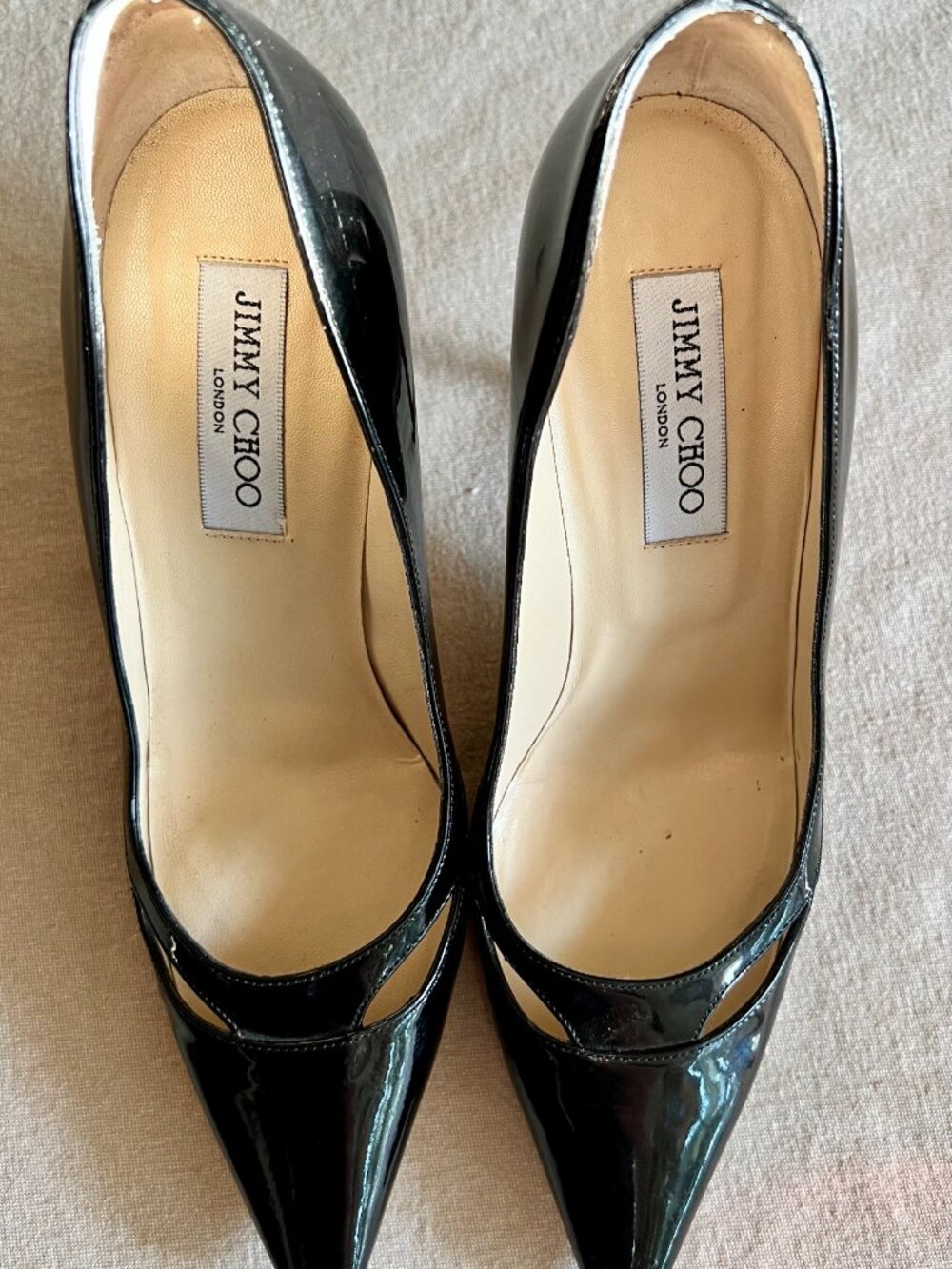 Jimmy Choo Black Patent Leather Pointed Toe Pumps Size 39 Made in Italy - Picture 2 of 9